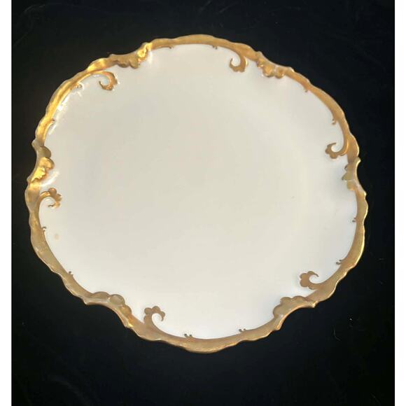 Antique Old Abbey Limoges France Plate Heavy Gold Gilt Rococo Scroll Rim – 1900s - Picture 2 of 5